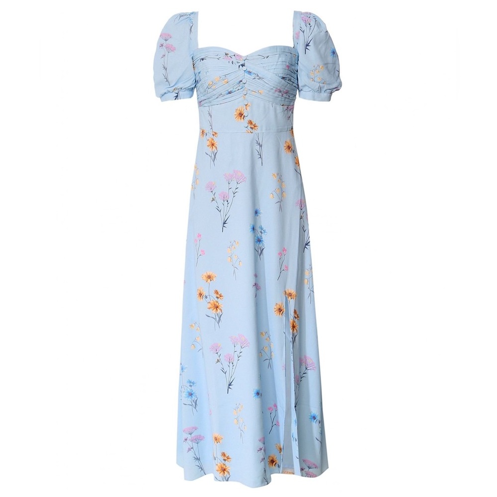 Self-Portrait Floral Watercolour Crepe Midi Dress | Size: 6 | Color: Powder Blue - Picture 4 of 13